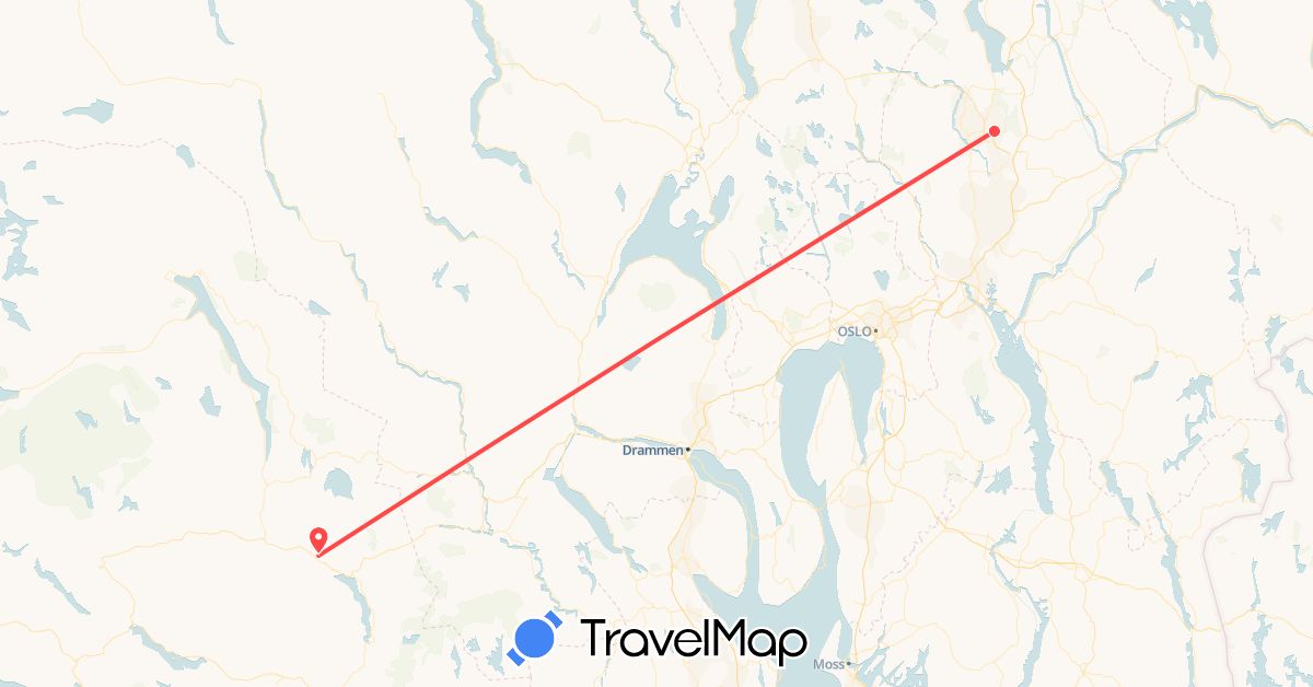 TravelMap itinerary: driving, hiking in Norway (Europe)